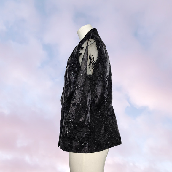Vtg 90s R&M Richards Black Formal Floral Vampy Goth Glitter Collared Blazer Sz 8 - Picture 3 of 9